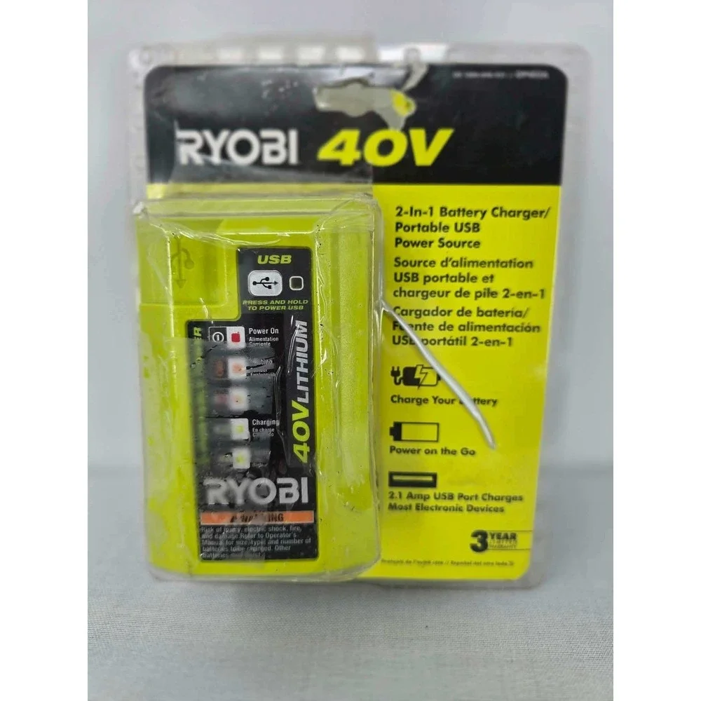 Ryobi 40V Lithium 2-In-1 Battery Charger Portable USB Power Source  Open box